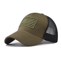 Detail of army green tactical baseball cap with American flag embroidery and mesh back - Adjustable / American Flag Army Green
