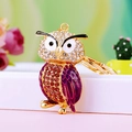 Golden owl keychain variant with purple enamel and sparkling crystal rhinestones - A430 Owl A Purple