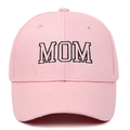 Detail of pink cotton baseball cap with black MOM embroidery and premium stitching - Adjustable / Pink MOM