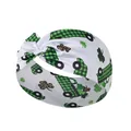 Elastic St. Patrick's Day headband with green clover and plaid truck patterns - FC11-7 White Plaid Truck