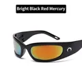 Sporty bright black sunglasses with red mercury lenses and silver crescent logo - Bright Black / Red Mercury