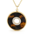Colgante circular dorado con resina de carey y cristales transparentes en cadena fina - Colgante de Círculo Concentré de Diamantes de Imitación de Carey Dorado (Solo Colgante)(KP43991-K)