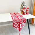 Christmas table runner featuring red reindeer jacquard patterns and elegant tassels - 3# Red White Reindeer Jacquard