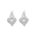 Elegant silver heart stud earrings featuring sparkling zircon pave in a chic minimalist style - Full Zircon Heart Pendant Silver Hoop Earrings (钯白KK-265)