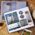 Set di cancelleria a tema pittura di Monet con taccuino blu e nastro washi - Donna con il Parasole Set Segnalibri