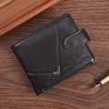 Classic black leather bifold wallet for men featuring a snap closure and metal corner - Coffee
