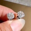 Classic silver square halo stud earrings featuring radiant white cubic zirconia stones - Platinum Plated With White Zirconia