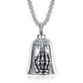 Silver guardian bell pendant with skull hand embossing and stainless steel chain link - Steel Color (Pendant With Clasp) (GBK-013)