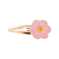 Haarklammer mit rosa Sonnenblumen-Stickerei und goldenem Metall-Clip für Mädchen - Gestrickte Blumen-Haarspange / Rosa (11)