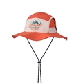 Kids' outdoor sun hat in orange and beige with wilderness print and adjustable chin strap - Orange