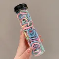 Macaron pastel elastic hair tie set stored in a portable clear cylindrical container - Candy Color 100Pcs Jar Pack