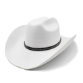 White western cowboy hat with black decorative band and golden studs on white background - M (56-59cm) / White