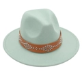 Detail of mint green wool felt jazz hat with brown studded leather band decoration - M (56-58cm) / Mint Green