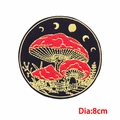 8cm round embroidered patch with red mushrooms and lunar phases on black twill - Moon Phase Mushroom (PE9262CT)