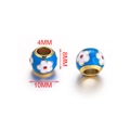 Perla in smalto blu e acciaio con foro 4mm e diametro 10mm per gioielli fai-da-te - Base Blu Fiore Bianco