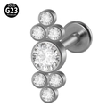 G23 titanium labret stud with silver flower-shaped cluster of seven clear cubic zirconia - G23 Titanium 1.2*6mm / Style 11-White Zirconia