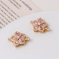 Macro detail of gold flower clasp connectors with pink cubic zirconia for jewelry making - 01# Pink Single-Row Clasp