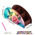 DIY hummingbird diamond painting wooden desk organizer with three compartments - Hummingbird