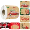 Étiquettes de Noël en papier Kraft avec voiture coccinelle vintage et motif d'oiseau - 250 Pièces/Paquet (7.5x5cm) / Style de Carreaux de Noël (S130)