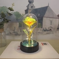 Luminous rainbow gold foil rose in glass dome with LED lights and black base - Yellow (Warm Light)