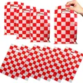 Red and white checkered plastic gift bag with cutout handle for parties and retail - Red Check