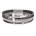 Bohemian dark grey layered leather bracelet with silver cross and magnetic clasp - Bohemian Grey Cross