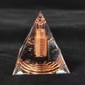 Orgone crystal pyramid with copper spiral and black tourmaline stones for home decor - 6cm