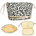 Neceser de doble capa con estampado de leopardo y material de pana resistente - Leopardo Negro