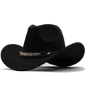 Classic black wool felt western cowboy hat with woven band and metal stud on white backdrop - M (56-58cm) / Black (JXF-548)