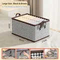 Large houndstooth fabric storage box with handle, 40x27x21cm, for organized clothes - Large (40x27x21cm) / Black Houndstooth