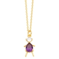 Gold necklace with boy girl pendant featuring a purple pear-shaped gemstone for women - Purple