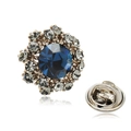 Deep blue opal heart flower brooch with gold alloy petals and small grey crystals - Blue Crystal Flower (90165)