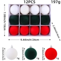 Set di 12 palline di Natale floccate in rosso, verde e bianco, diametro 6cm - Rosso Verde Bianco (12 Pezzi/Confezione)
