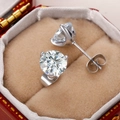 Classic silver stud earrings with round brilliant-cut zircons in a luxury jewelry box - E2119 3-Claw