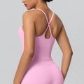 Ensemble de yoga rose avec soutien-gorge de sport dos croisé et legging assorti - S / Hauts / Rose Sakura