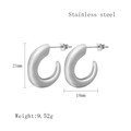 Polished silver stainless steel C-shaped horn earrings with 21mm height and 18mm width - Small / Silver