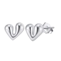 Minimalist S925 sterling silver heart-shaped stud earrings in a polished silver finish - Silver Heart Style (APE70-W)