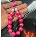 Pink acrylic beaded keychain with iridescent round beads and pearl accents on lobster clasp - Rose Pink