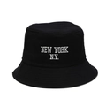Classic black cotton bucket hat with white New York embroidery for men and women - M (56-58cm) / Black