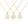 Golden stainless steel letter necklace with white shell pendant for letters A, P, and M - Letter M / Round White Shell Gold
