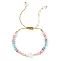 Handmade woven bracelet with shell cross pendant, colorful beads and adjustable gold cord - Multicolor Beaded Style A
