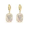 Pendientes de aro en acero de titanio dorado con colgante de corazón de circón y nácar - Dorado/Concha Blanca
