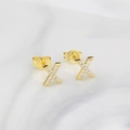 Elegant gold plated X-shaped stud earrings with sparkling pavé cubic zirconia - Letter X