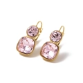 Pink crystal square and round earrings with gold plating and lever-back clasp - Light Pink