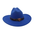 Royal blue felt fedora with a leopard head metal buckle and wide brim style - One Size / Sapphire Blue