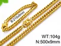 Conjunto de cadena cubana dorada de 9mm con collar y pulsera de cierre brillante - 21.5cm / 9mm Dorado