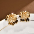 Elegant gold tiger eye tassel earrings with fireworks shape and sparkling zircons - Silver Earring Post - Coffee
