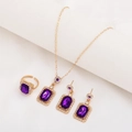 Elegant gold jewelry set featuring purple rectangular gemstones and diamond accents - Ms8466 Purple