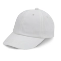 Close-up of a plain white 6-panel cotton baseball cap with a curved brim for kids - Size 48 Head Circumference (8 Months-3 Years) / White