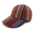 Detail of bohemian woven baseball cap featuring red XOXO embroidery and colorful ethnic stripes - M (56-58cm) / XOXO Red Orange Black White Style (6#)